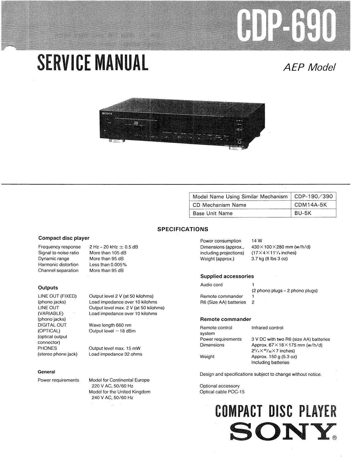 SONY CDP-690-AEP Service Manual