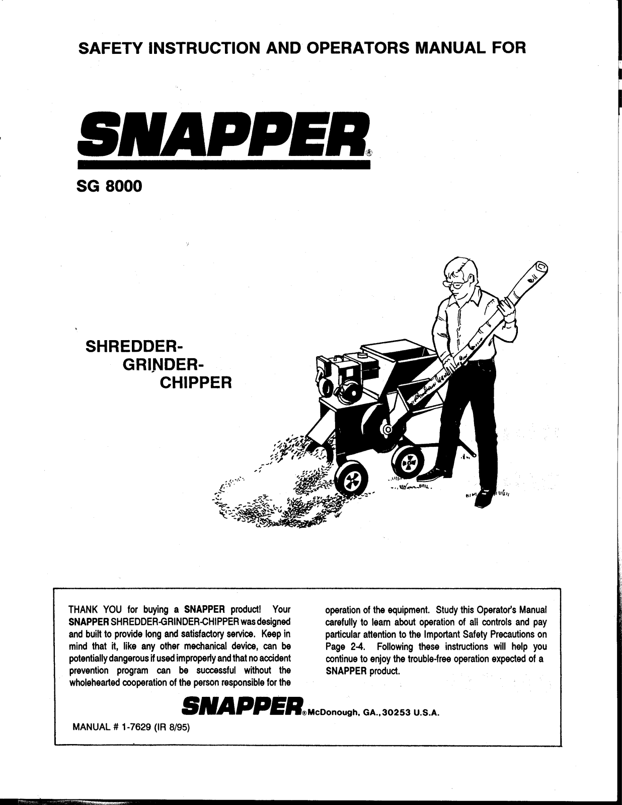 Snapper SG 8000 User Manual