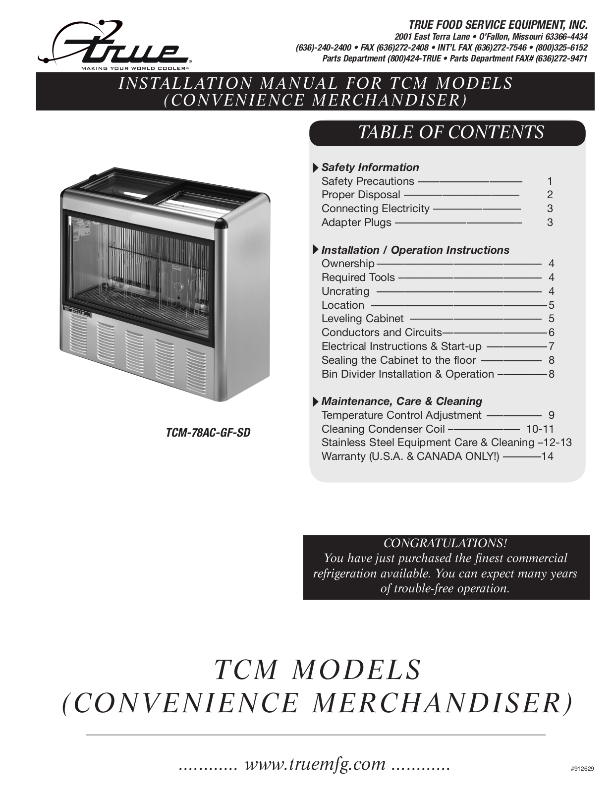 True TCM-78AC-GF-SD Installation Manual