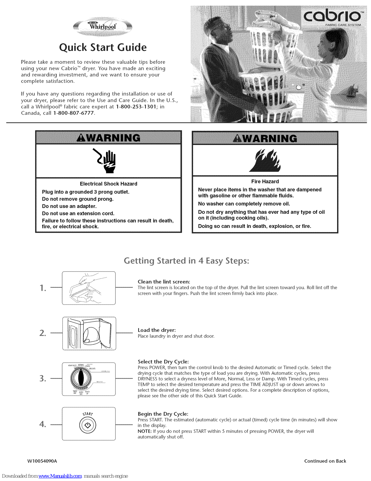 Whirlpool W10054090A Quick Start Manual - ManualMachine.com