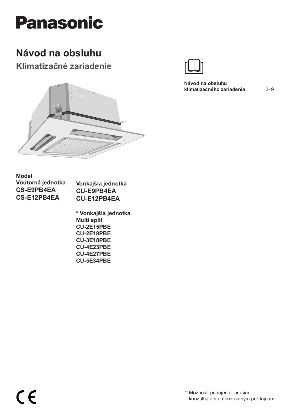 Panasonic CS-E9PB4EA, CS-E12PB4EA, CU-E9PB4EA, CU-E12PB4EA, CU-2E15PBE User Manual