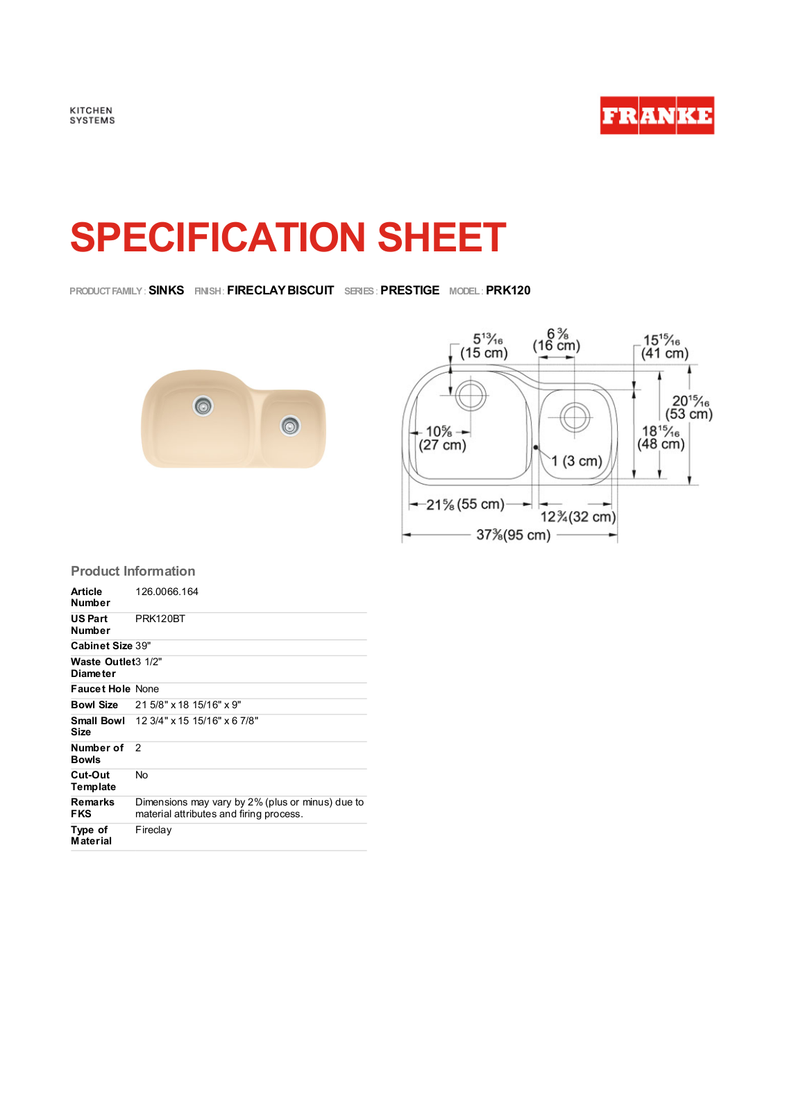 Franke Foodservice PRK120 User Manual