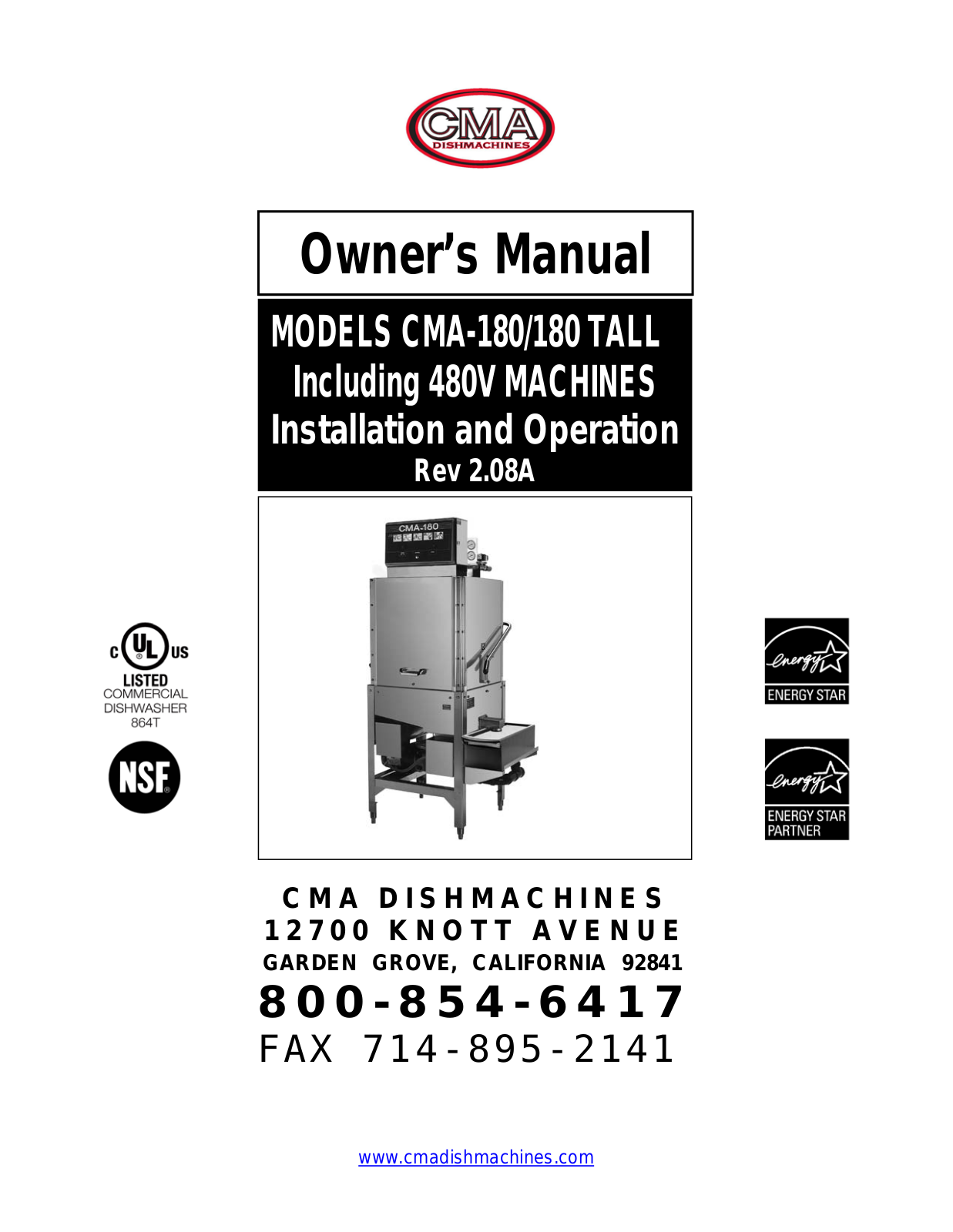 CMA Dishmachines CMA180TCB, CMA180SB, CMA180C, CMA180CB, CMA180TSB User Manual