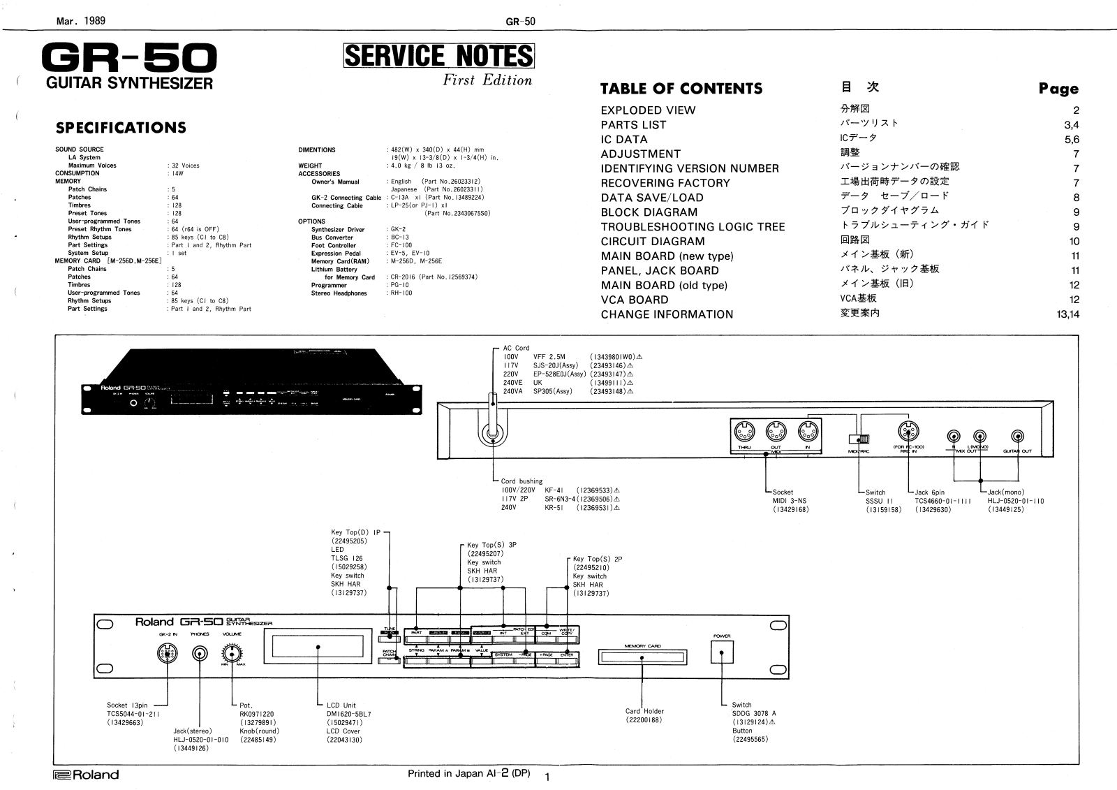 Roland GR-50 Service Notes