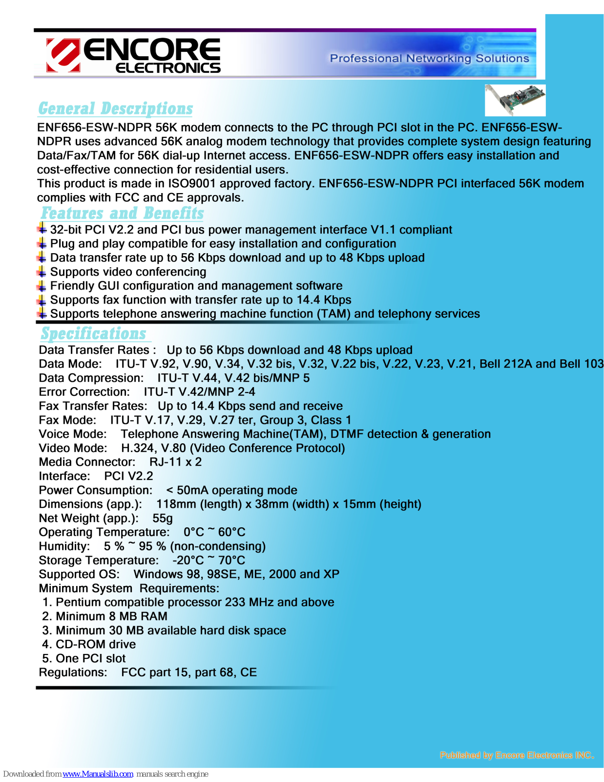 Encore ENF656-ESW-NDPR Specifications