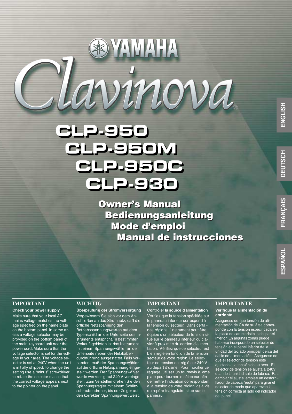 Yamaha CLP-930, CLP-950, CLP-950C, CLP-950M Owner's Manual