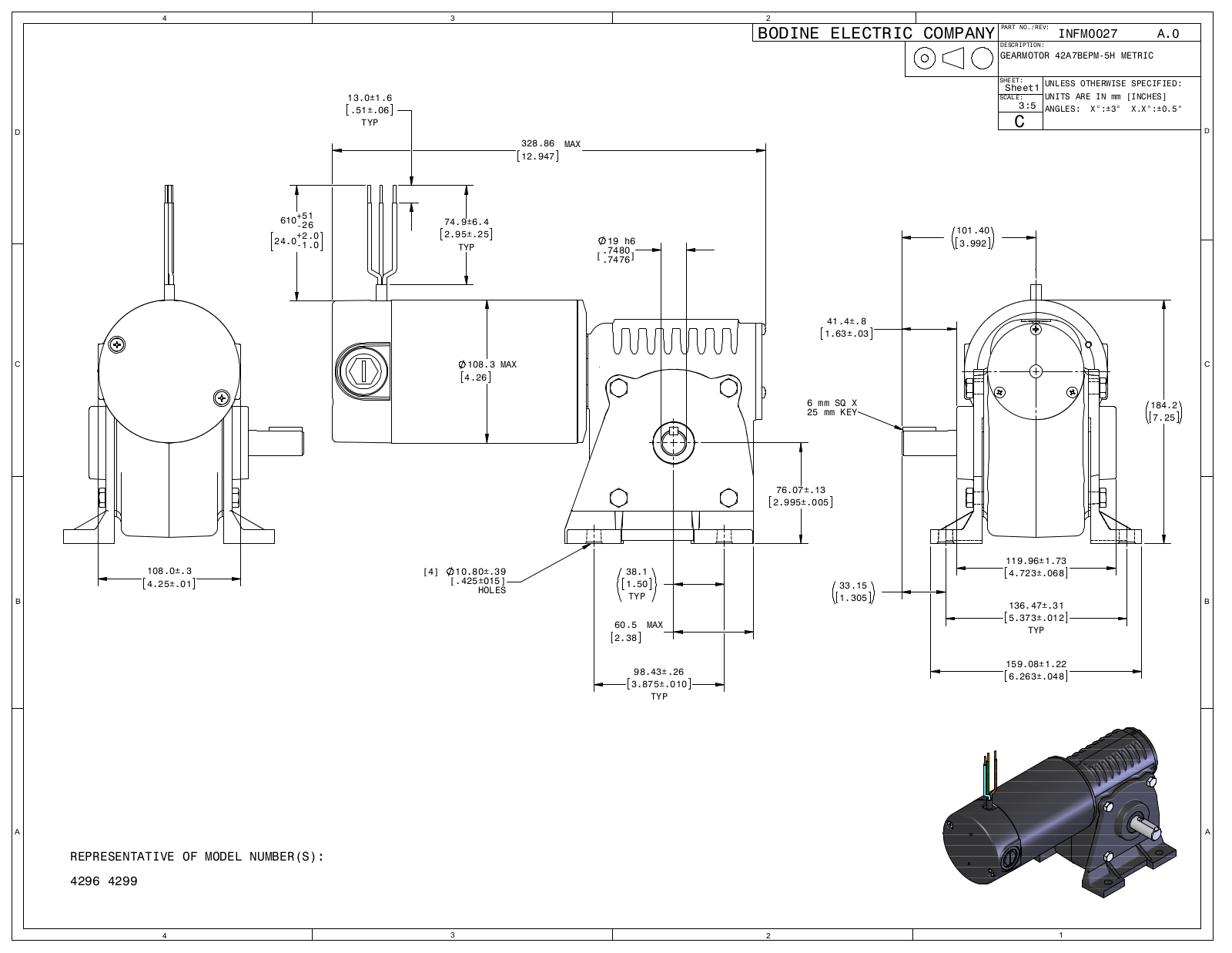 Bodine 4296, 4299 Reference Drawing