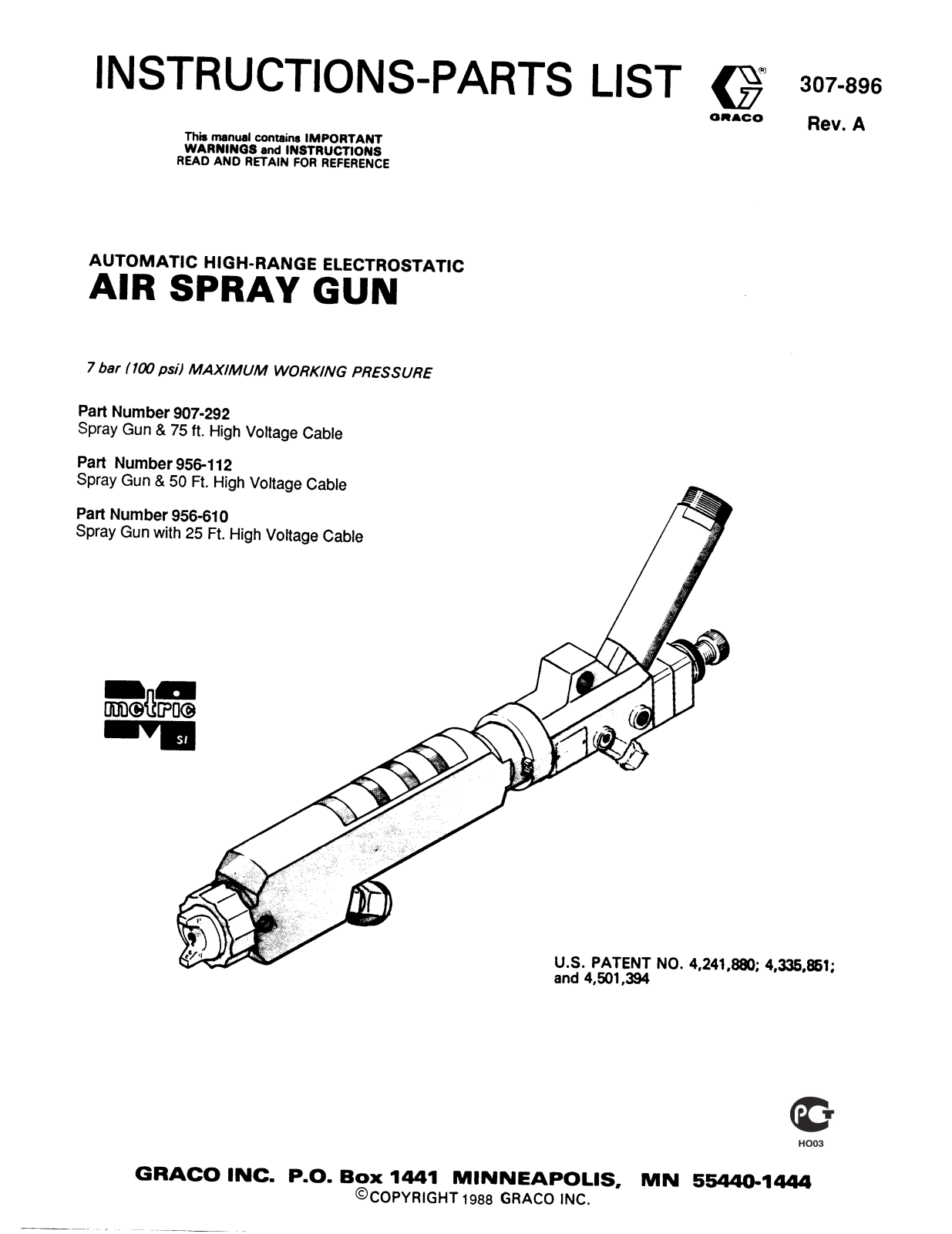 Graco Inc 956-112, 907-292, 307-896, 956-610 User Manual