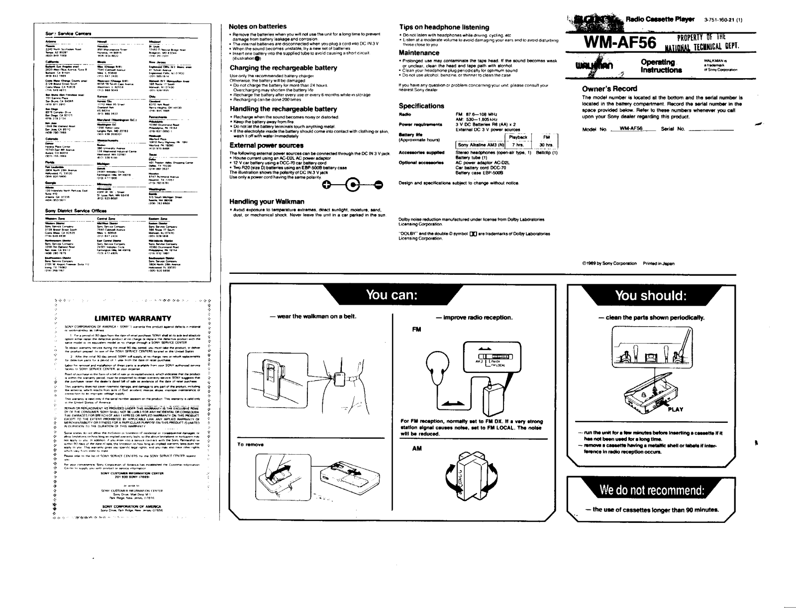 Sony WM-AF56 User Manual