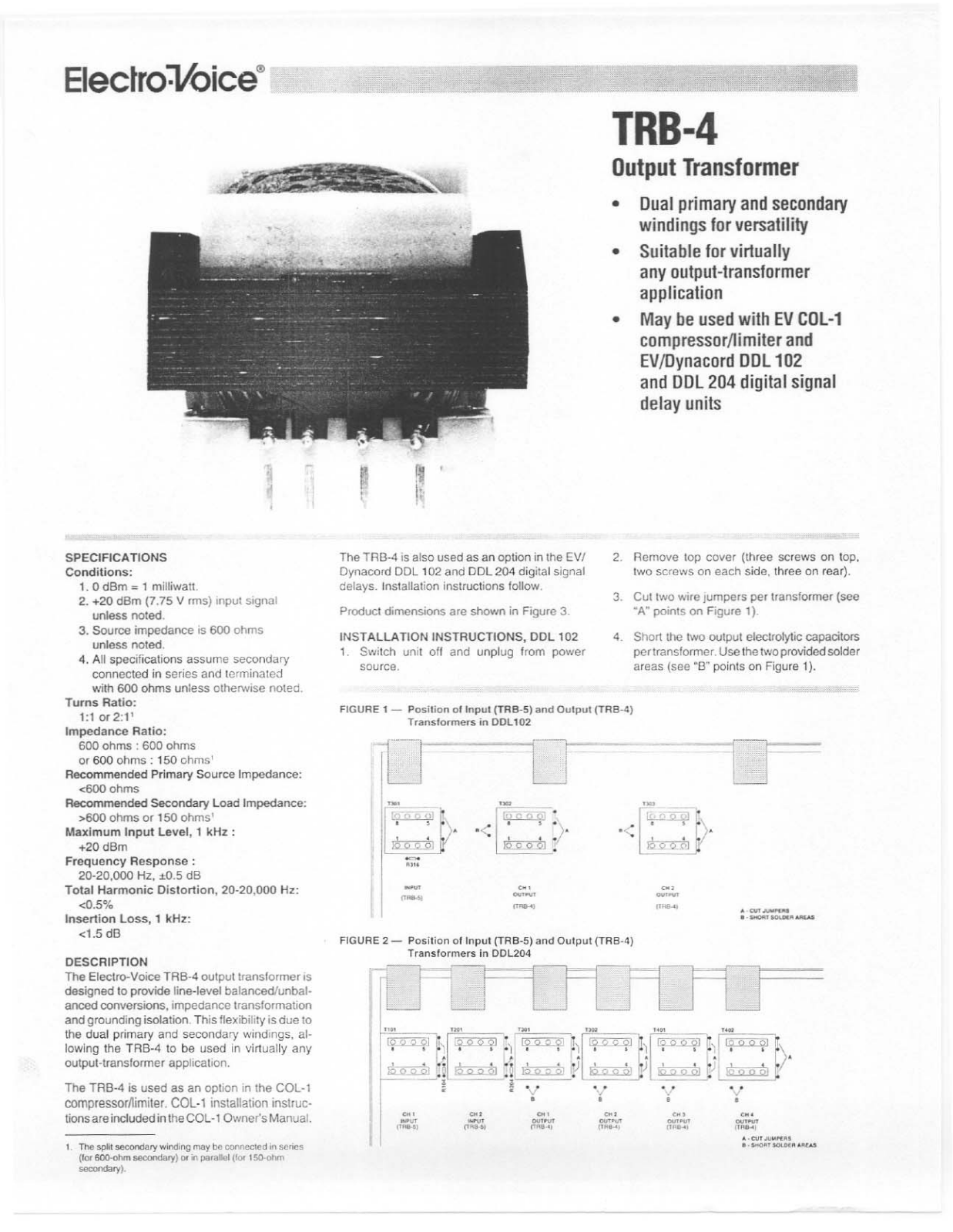 Electro-voice TRB-4 DATASHEET