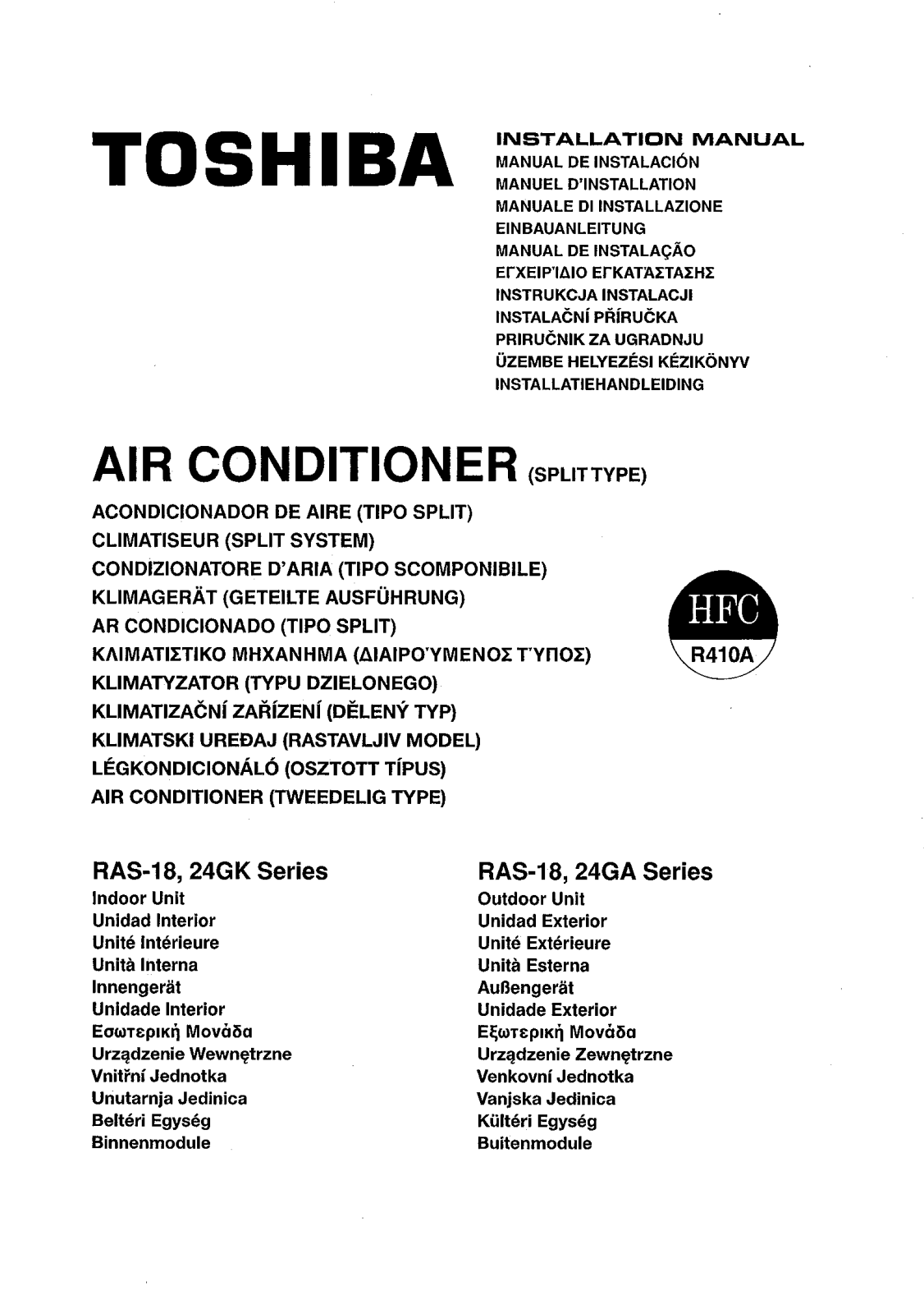 Toshiba RAS-18GA-ES2, RAS-24GA-ES2, RAS-24GKP-ES2, RAS-18GKP-ES2 SERVICE MANUAL