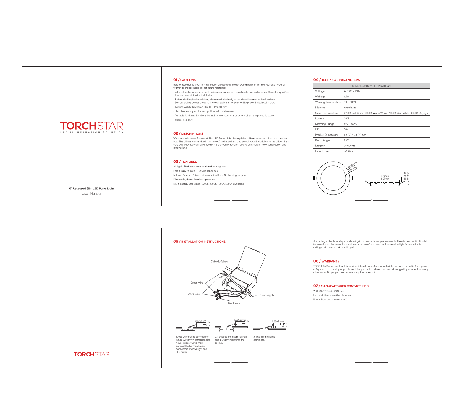 TorchStar 6 Recessed Slim LED Panel Light User Manual