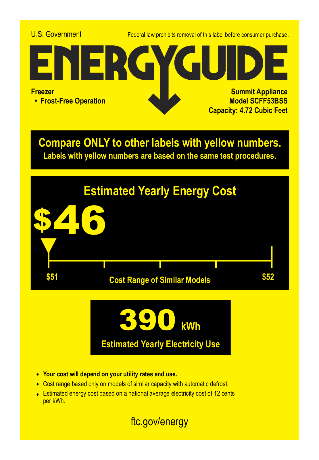 Summit SCFF53BSS Energy manual