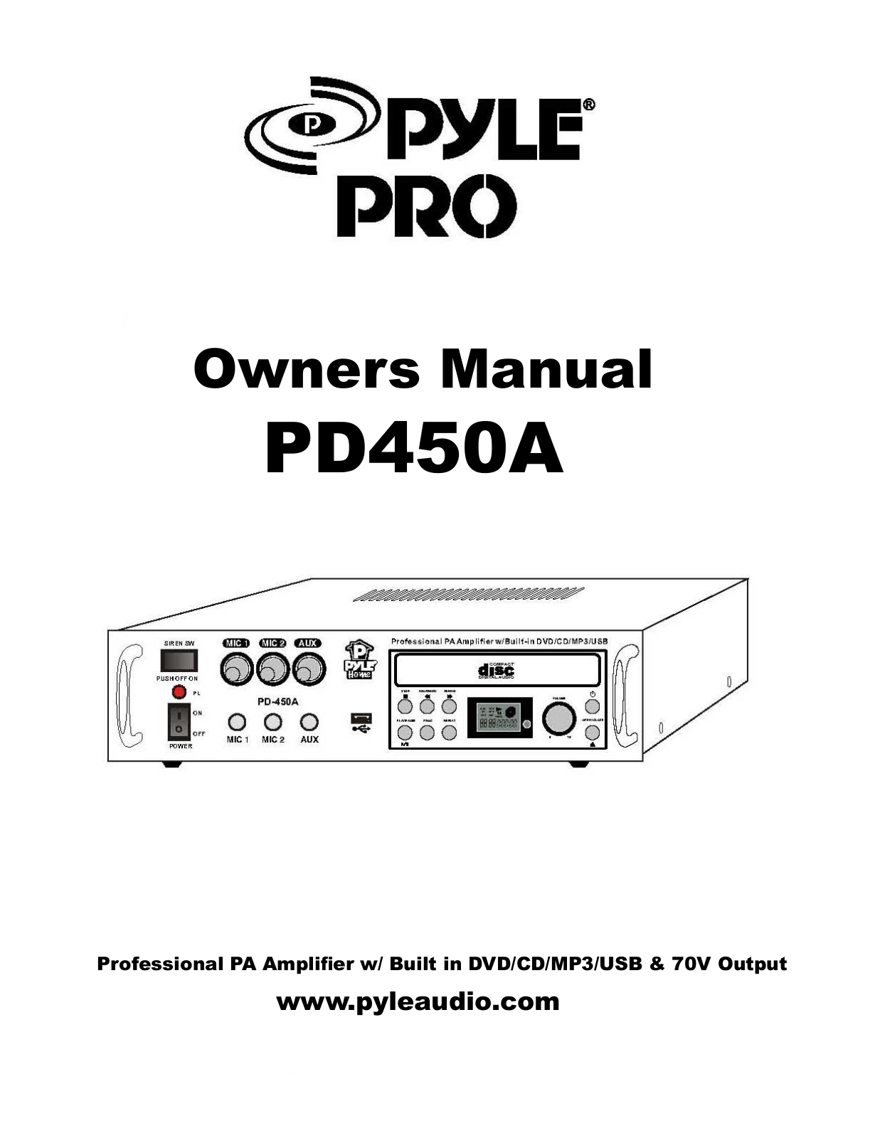 PYLE Audio PD450A User Manual