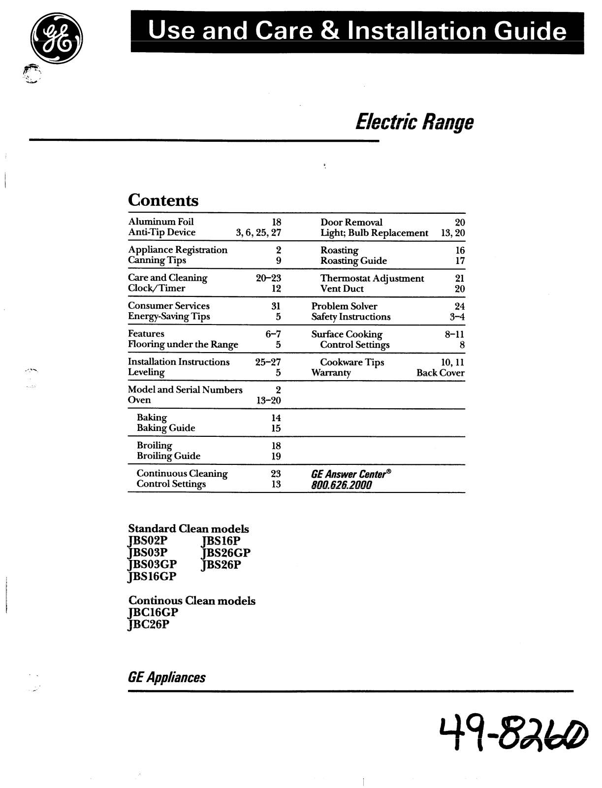 GE JBS16GP, JBS16P, JBS26P, JBS26GP User Manual - ManualMachine.com