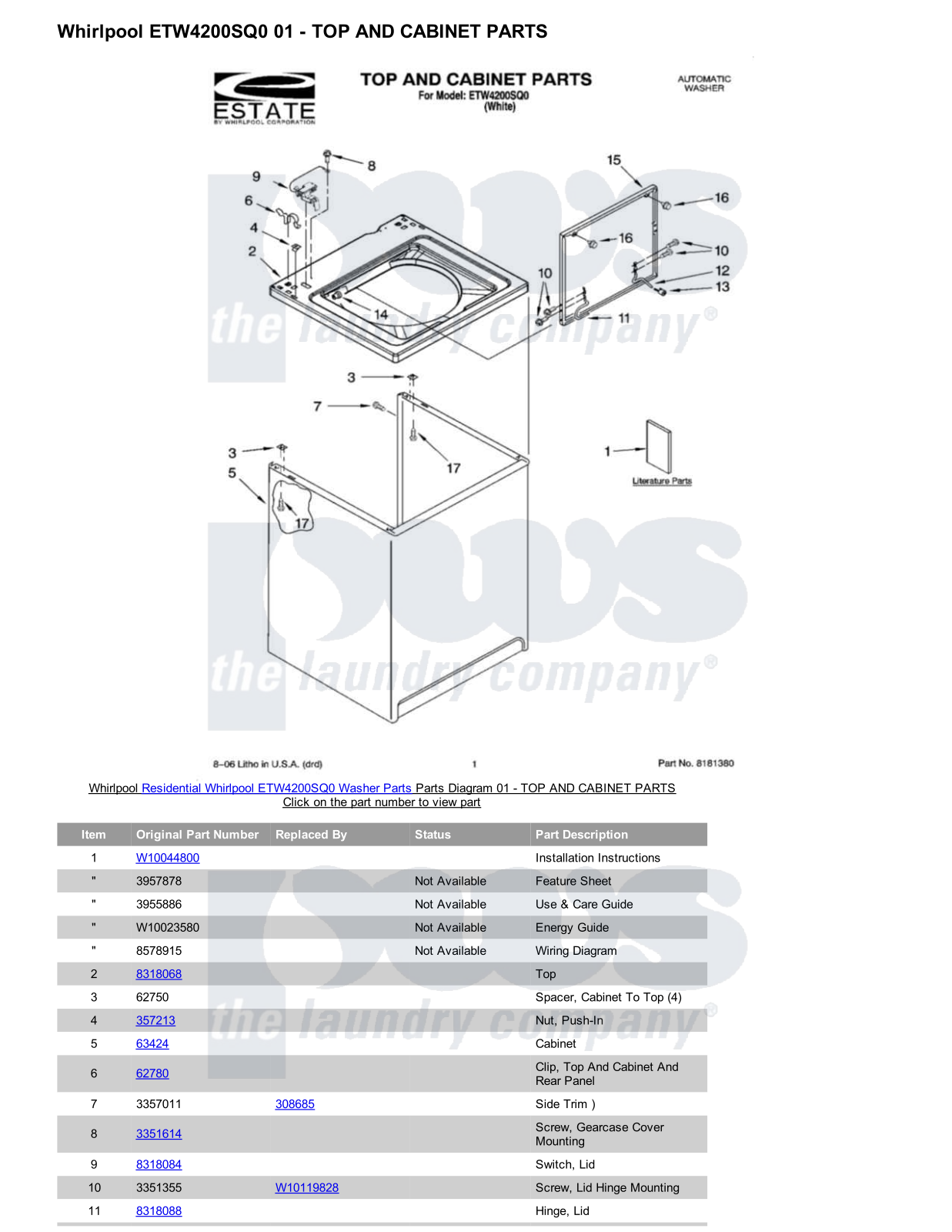 Whirlpool ETW4200SQ0 Parts Diagram