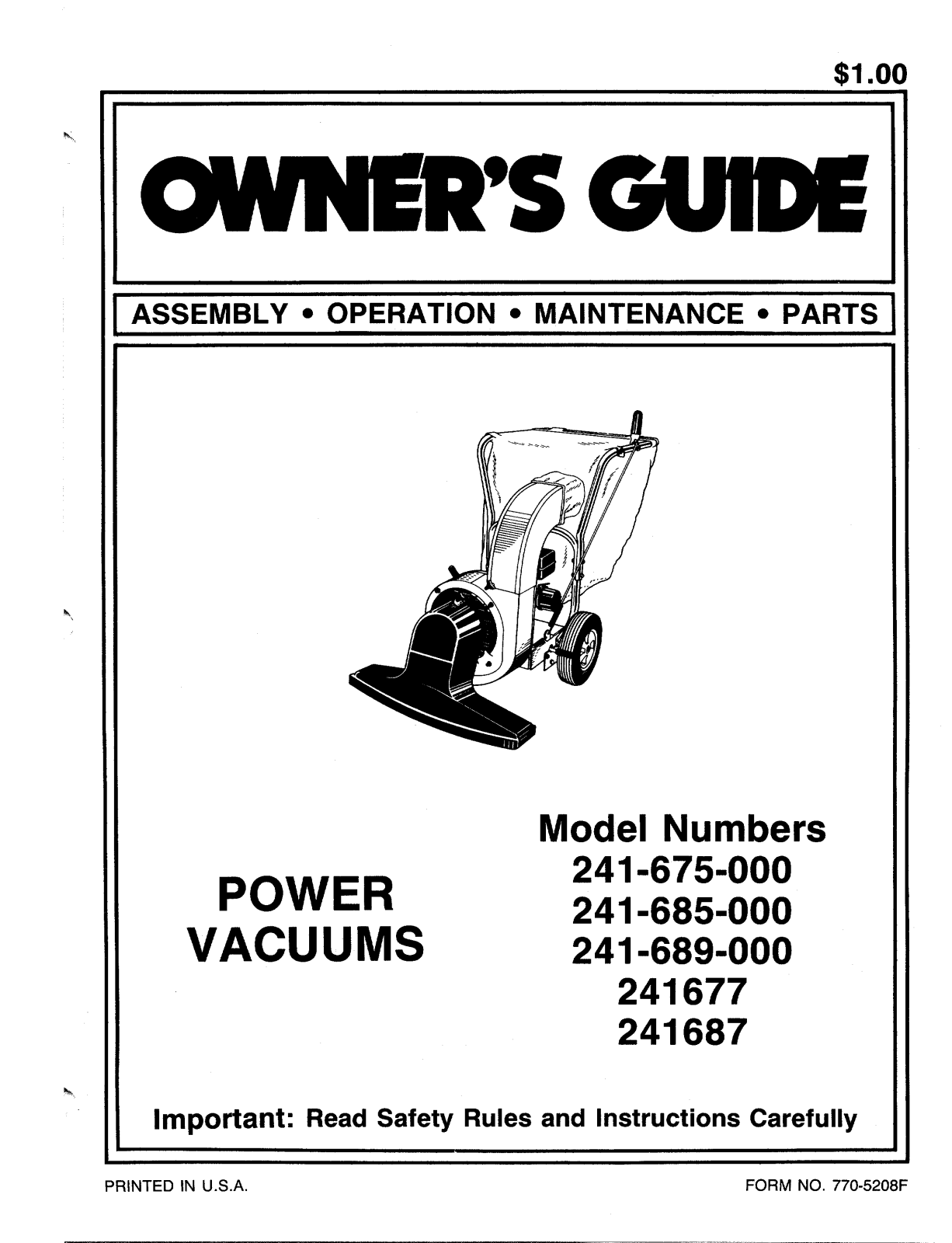 MTD 241687, 241677, 241-685-000, 241-689-000 User Manual