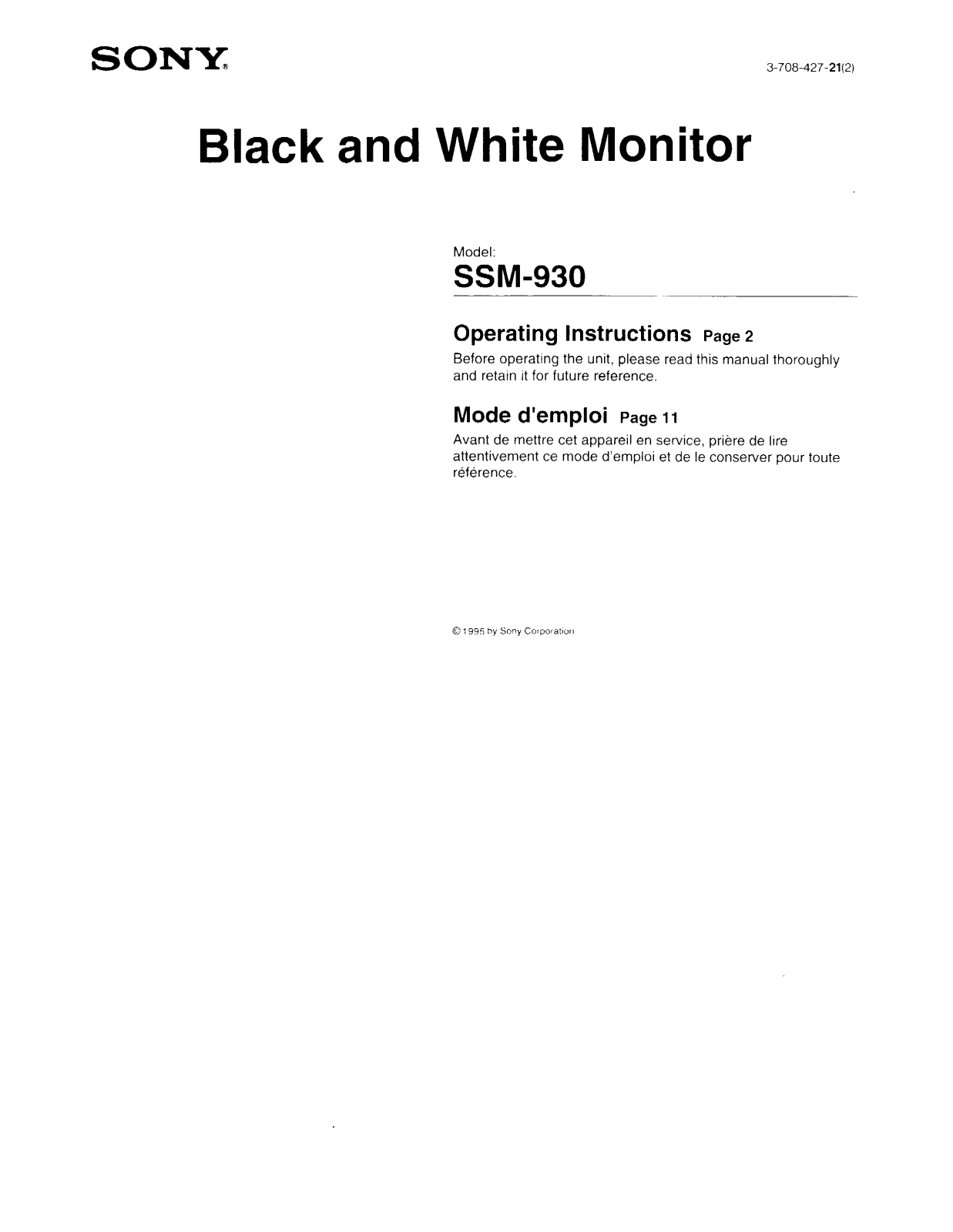 Sony SSM-930 User Manual