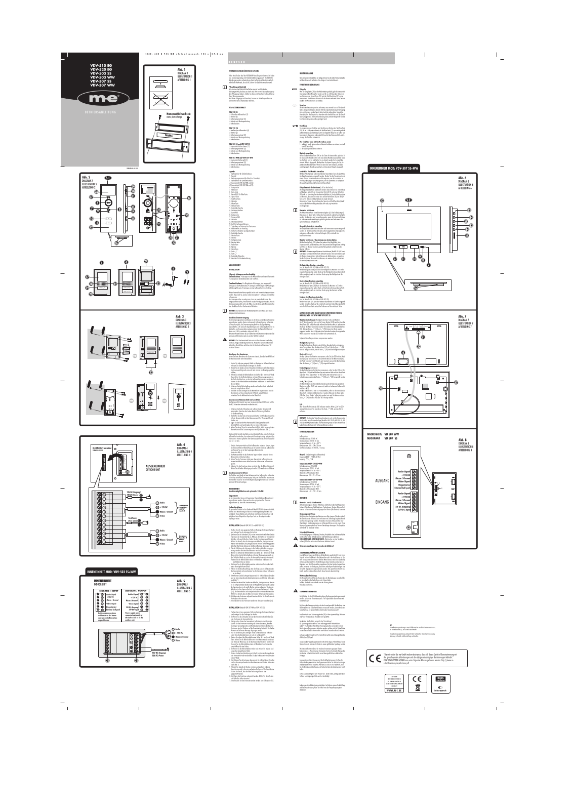 m-e modern-electronics VDV-510 EG, VDV-520 EG, VDV-503 SS, VDV-503 WW, VDV-507 SS Operating Instructions