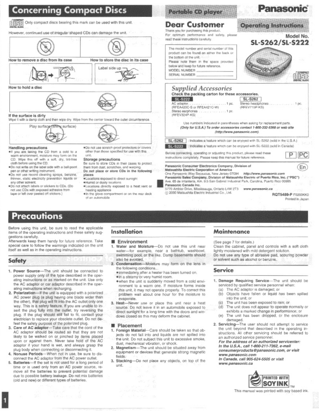 Panasonic SLS262 User Manual