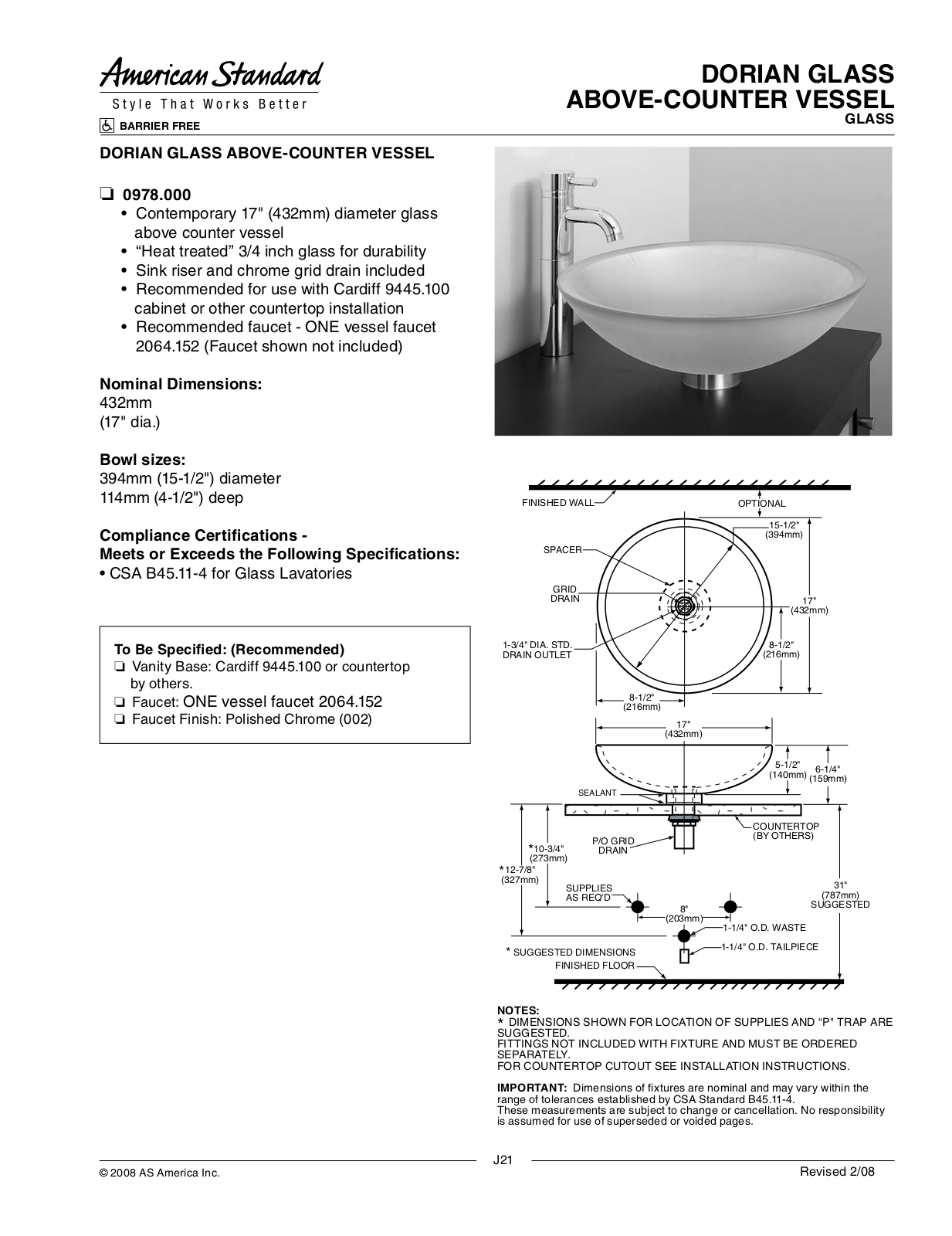 American Standard 0978.000 User Manual