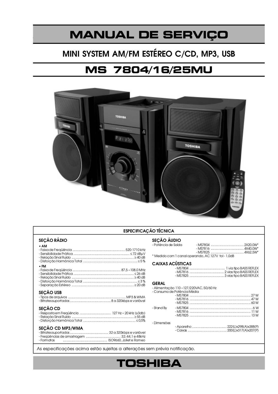 Toshiba MS-7804-MU, MS-7816-MU, MS-7825-MU Service manual