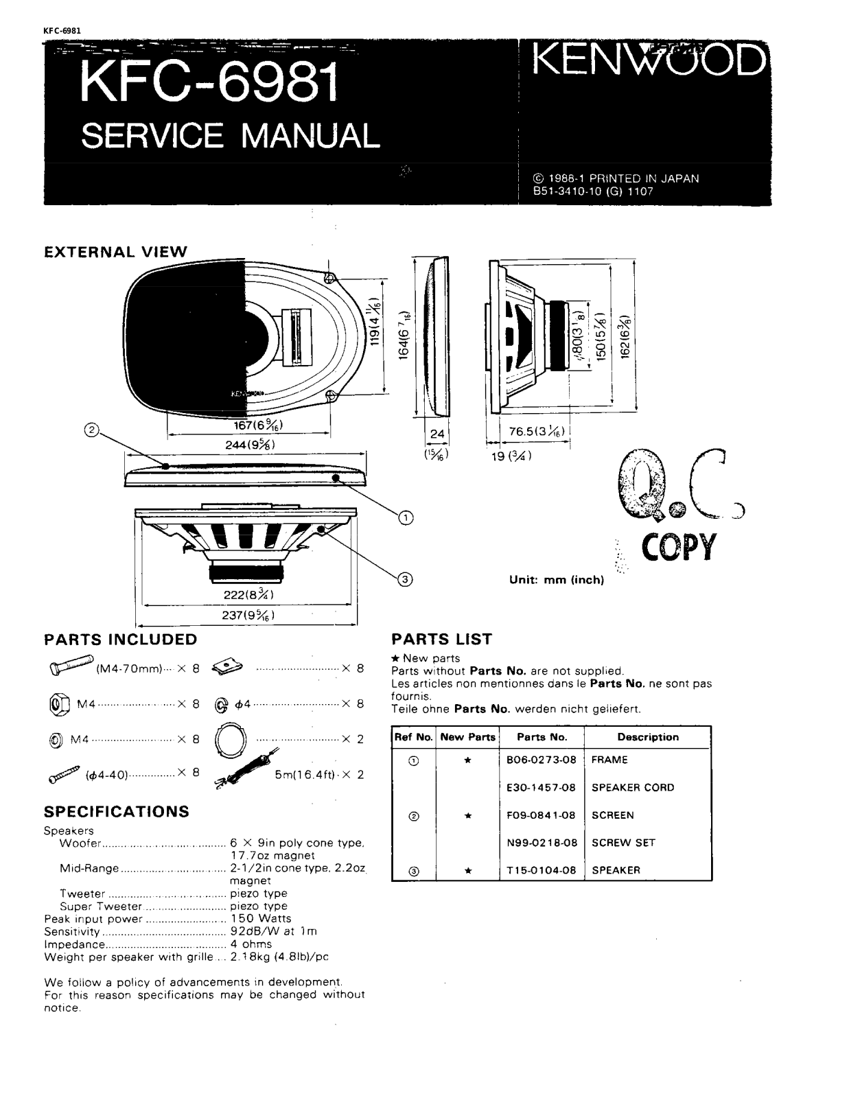 Kenwood KFC-6981 Service Manual