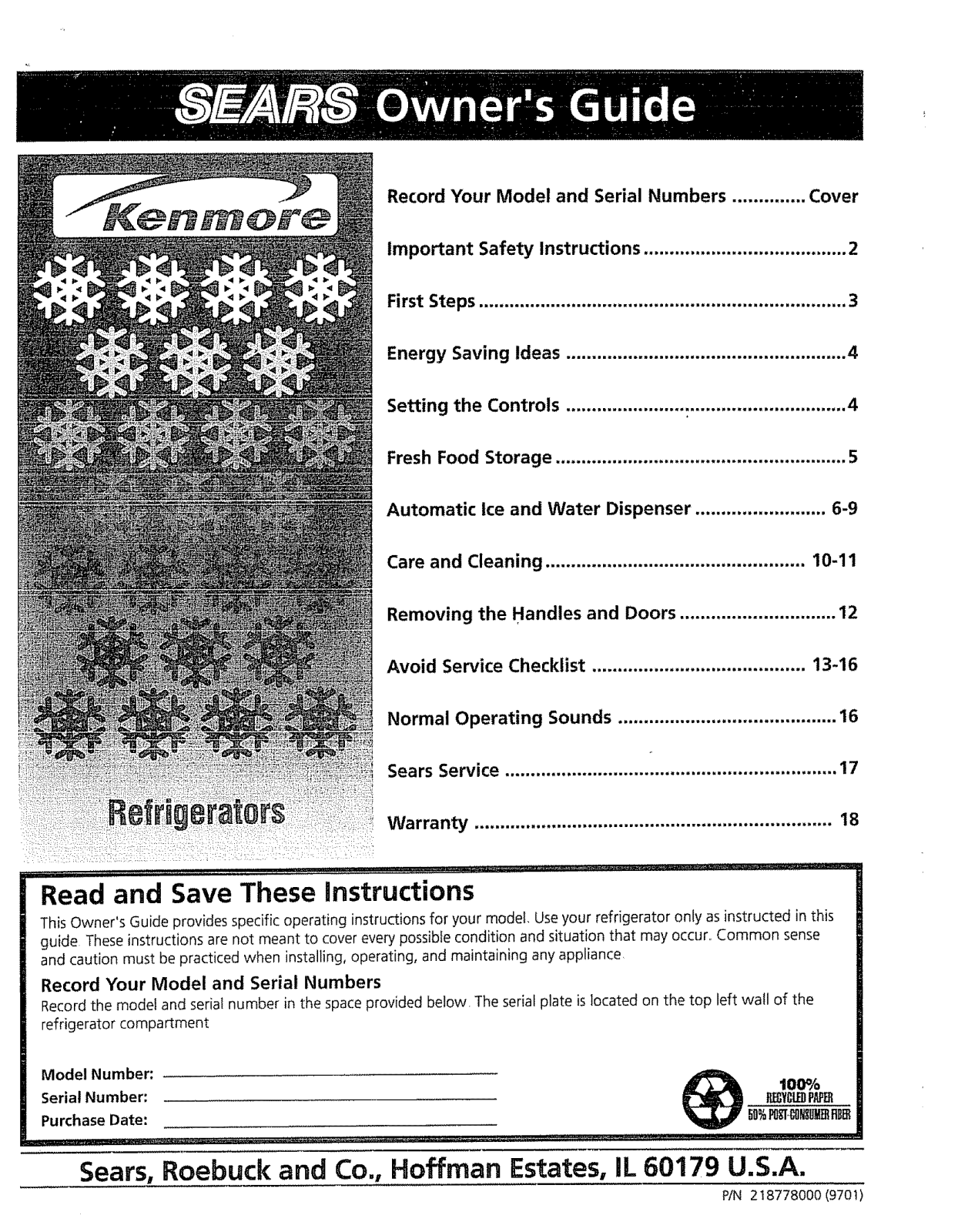 Kenmore 25357685790, 25357682790, 25357677790, 25357672790 Owner’s Manual