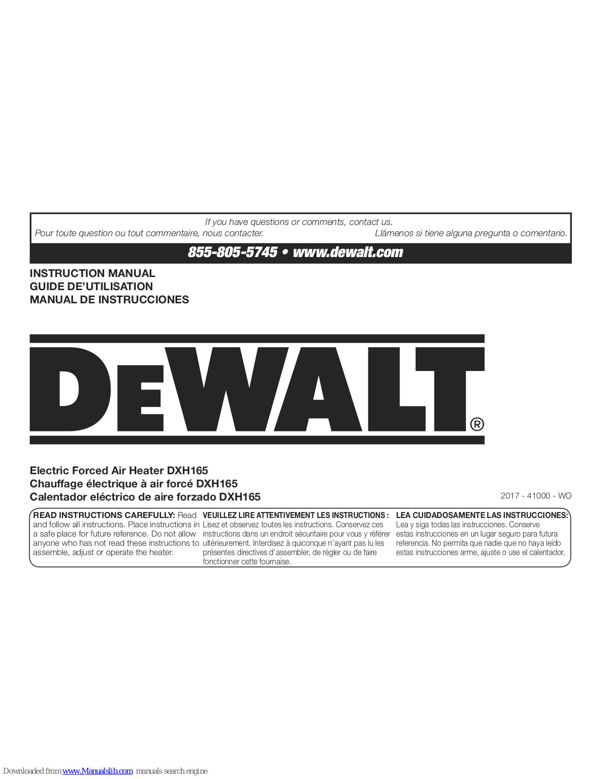 DeWalt DXH165 Instruction Manual