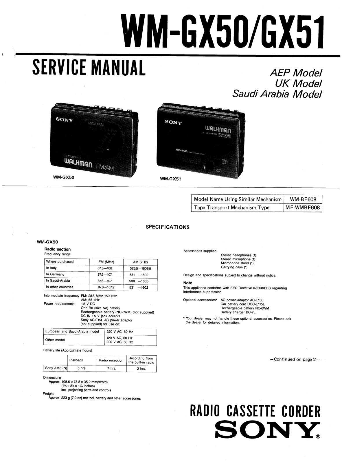 Sony WMPG-50 Service manual