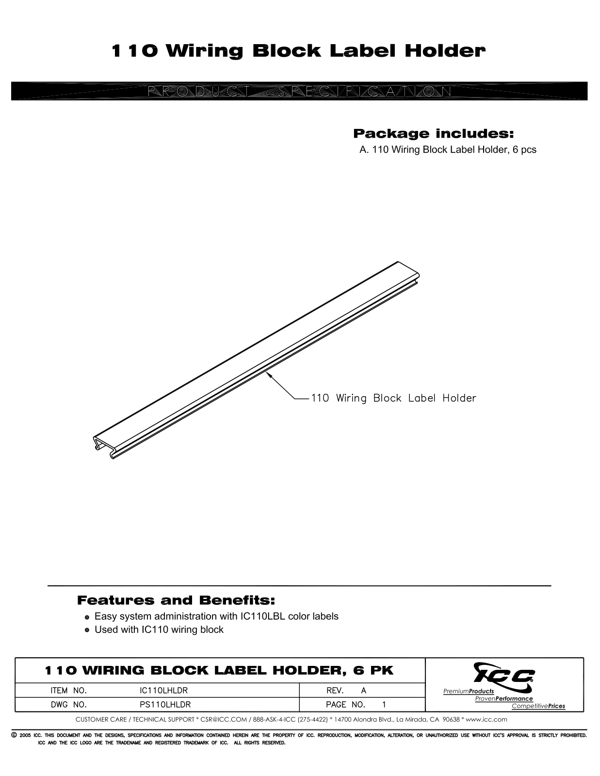 ICC IC110LHLDR Specsheet