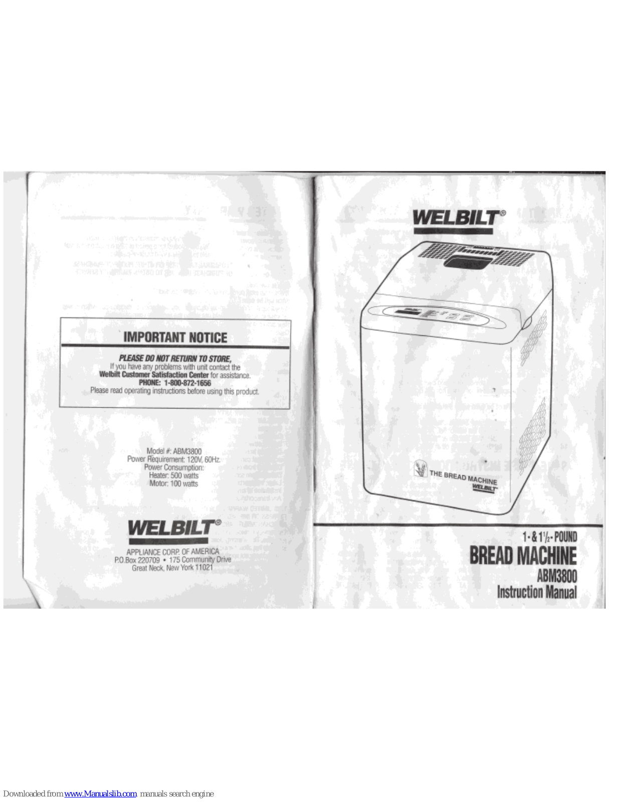 Welbilt ABM3800 Instruction Manual