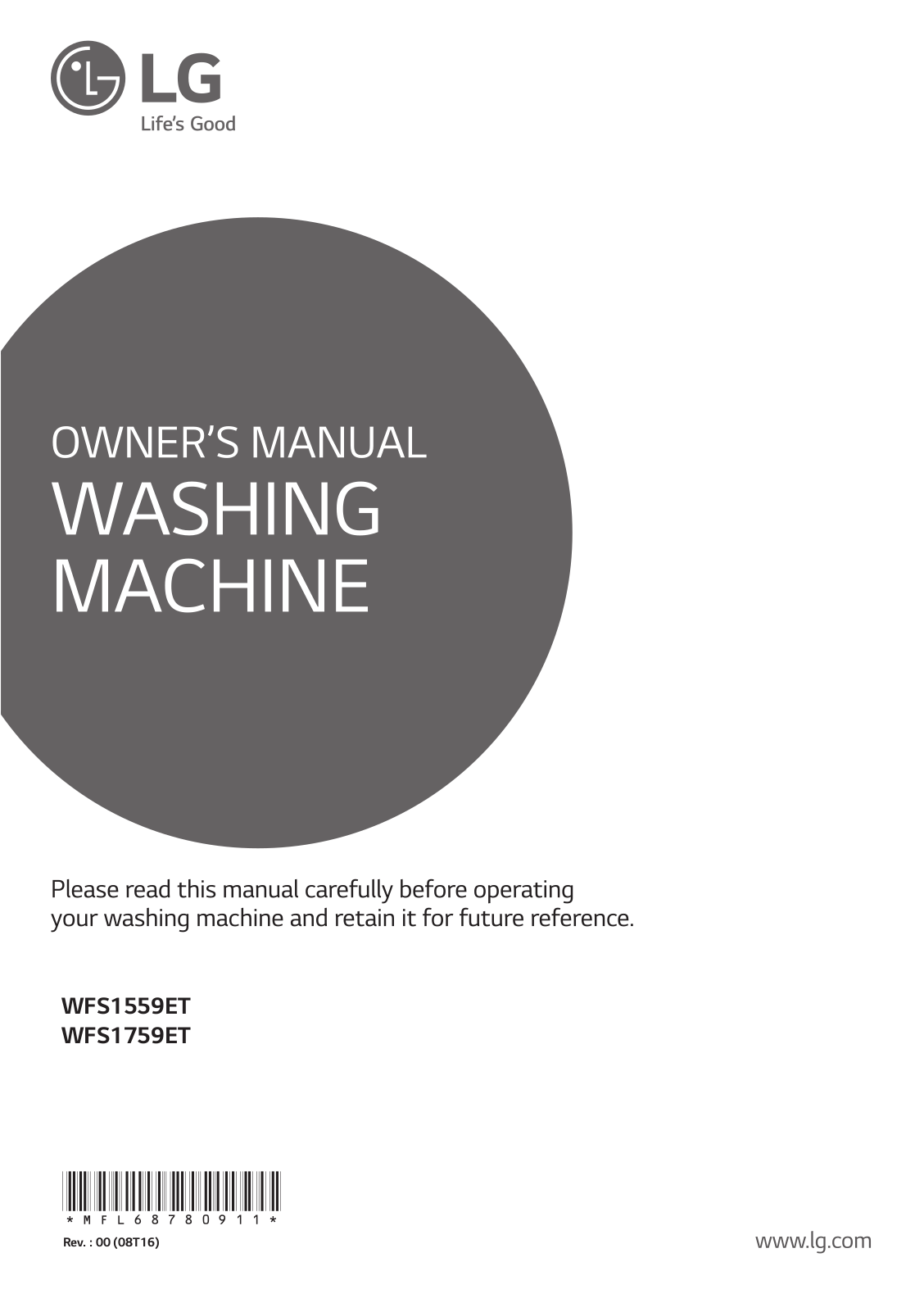 LG WFS1759ET, WFS1559ET, WT16SS Owner's Manual