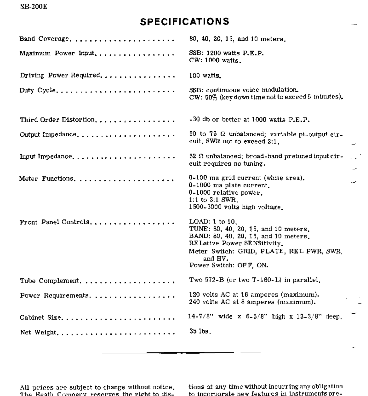 Heath Company SB-200 Schematic