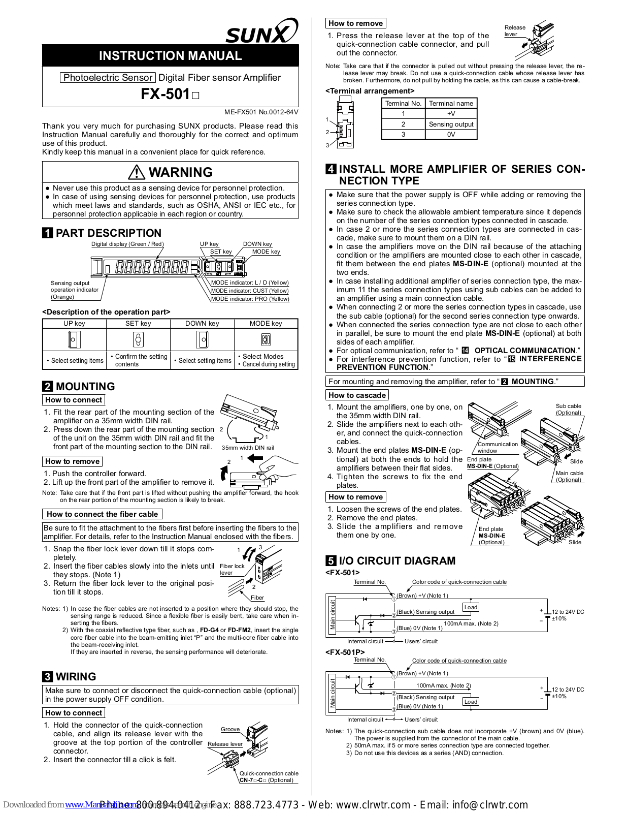 Sunx FX-501 Series, FX-501P Instruction Manual