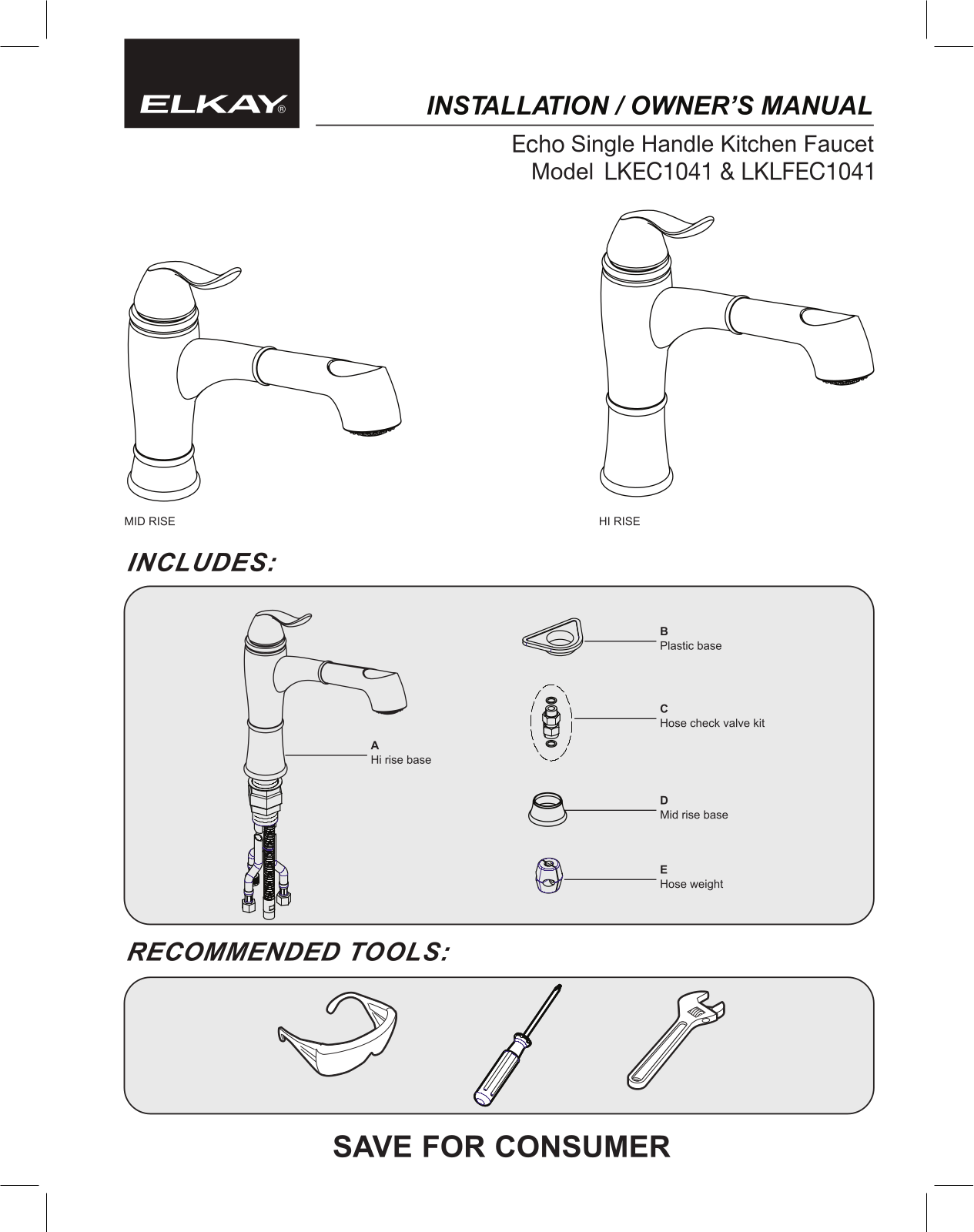 Elkay LKEC1041NK Installation manual