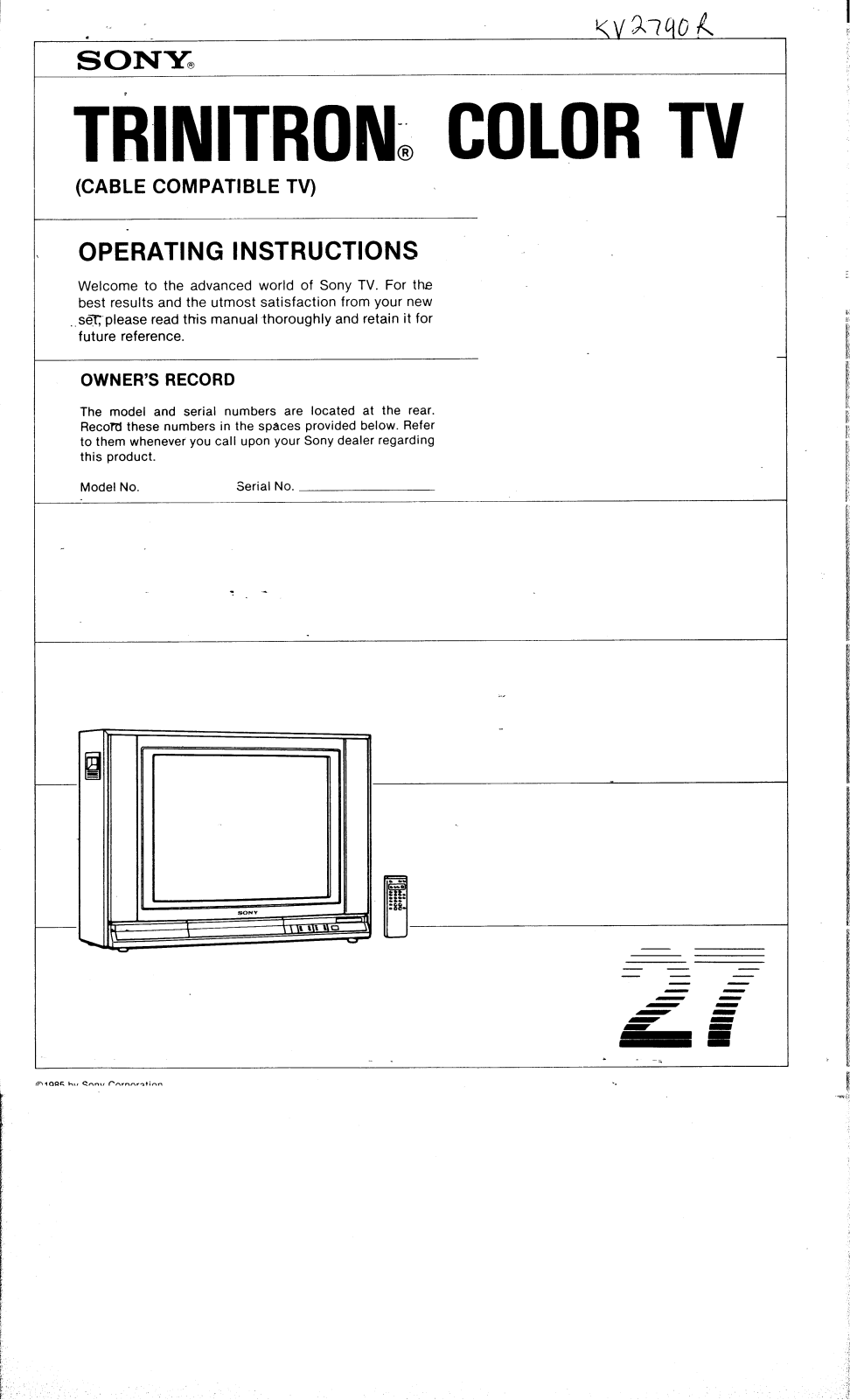 Sony KV-2790R Operating Manual