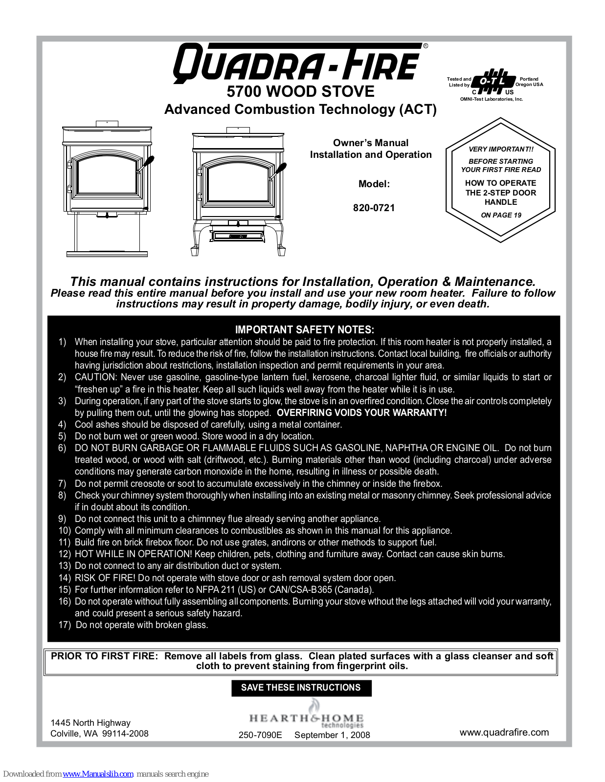 Quadra-Fire 820-0721, 5700 Owner's Manual