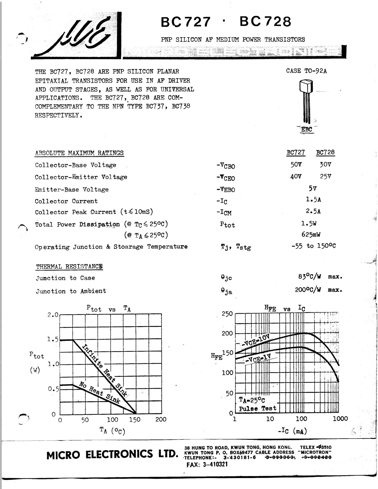 ME BC728, BC727 Datasheet