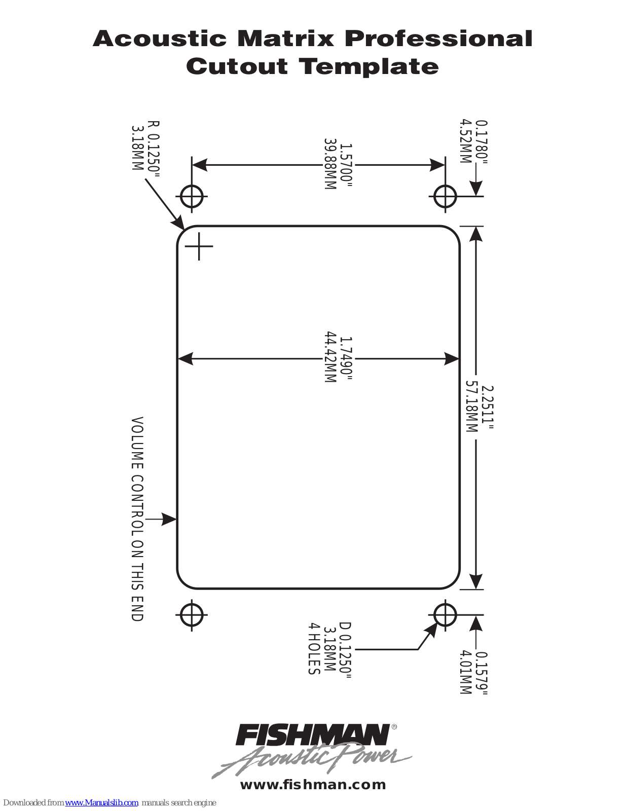 Fishman ACOUSTIC MATRIX PROFESSIONAL - CUTOUT Template Manual