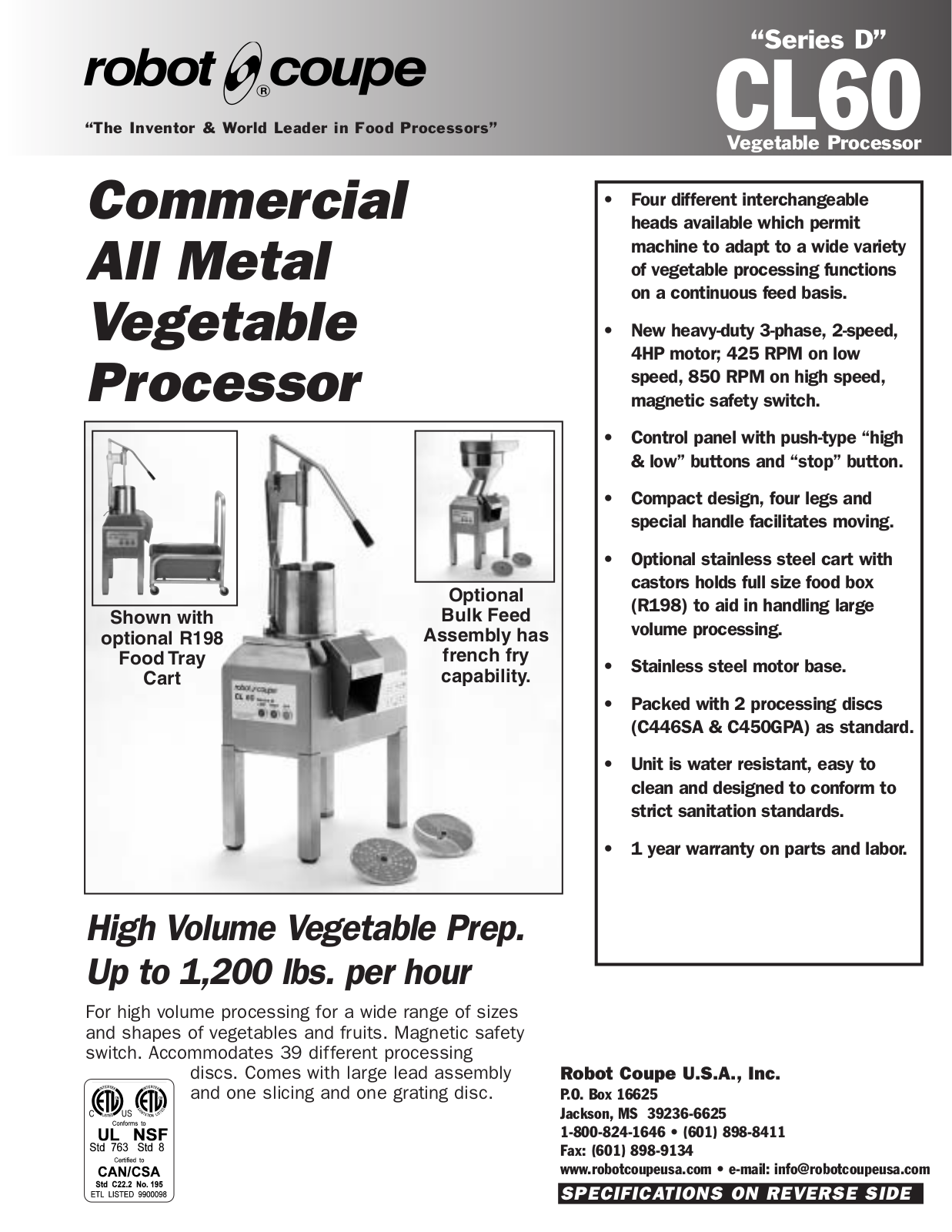 Robot Coupe CL60 Pusher, CL60 User Manual