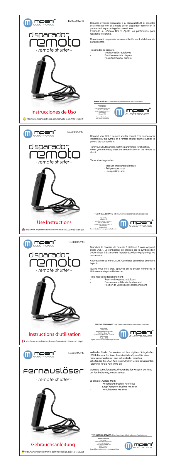 imperii electronics Remote Shutter Instruction Manual