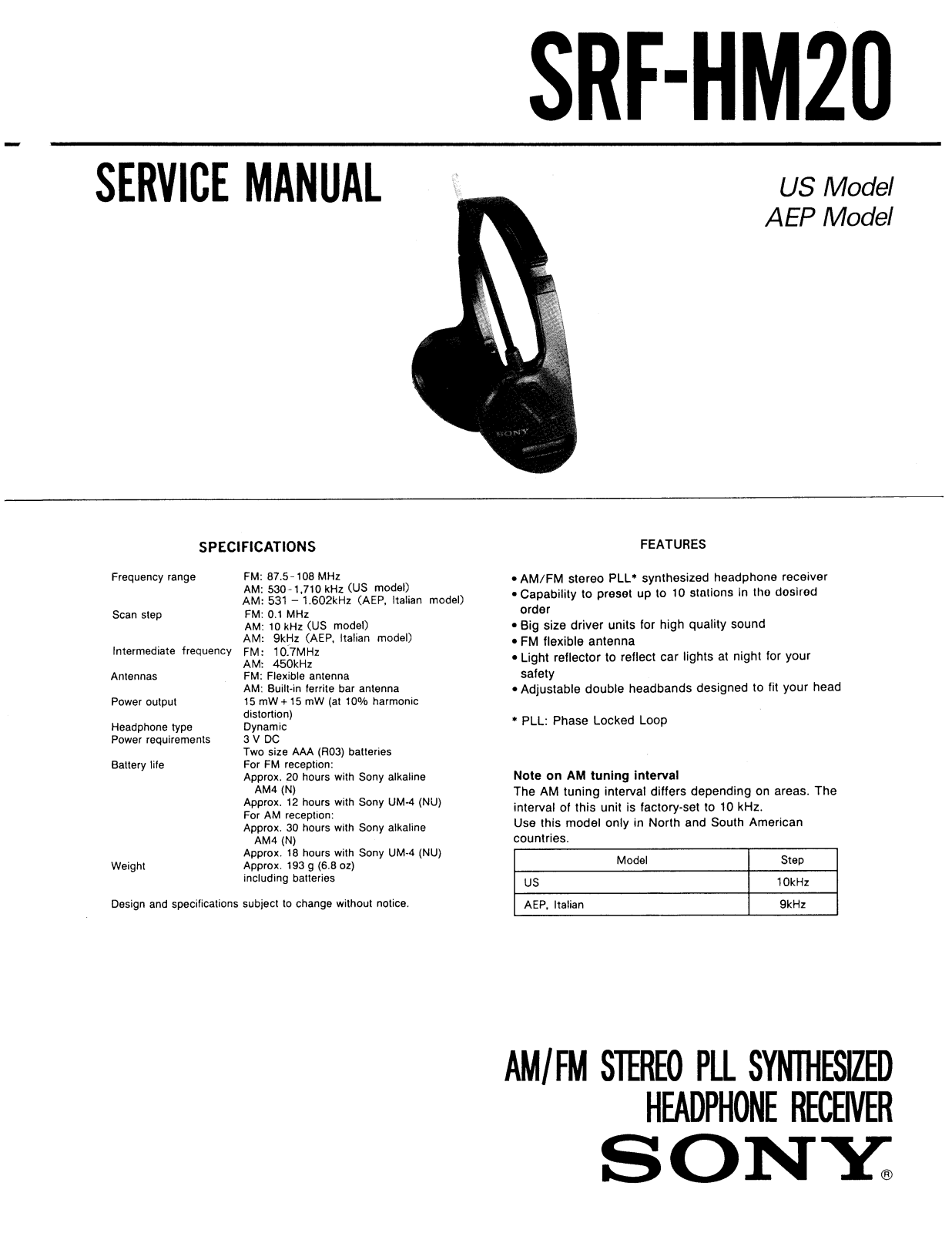 Sony SRFHM-20 Service manual