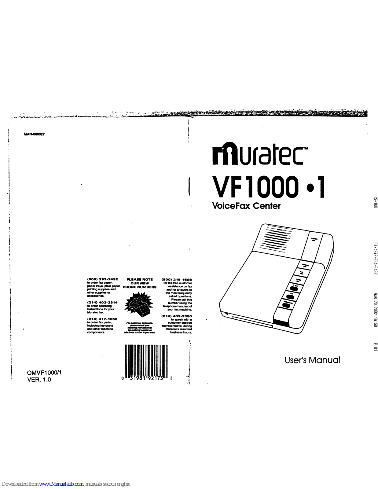 Muratec VF1000 User Manual