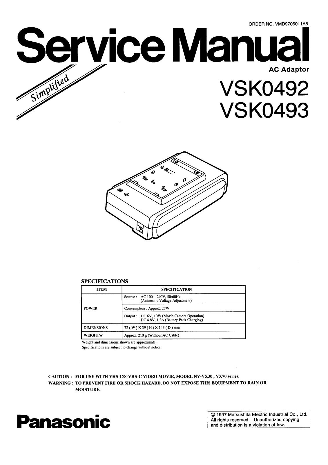 Panasonic VSK0492, VSK0493 SERVICE MANUAL