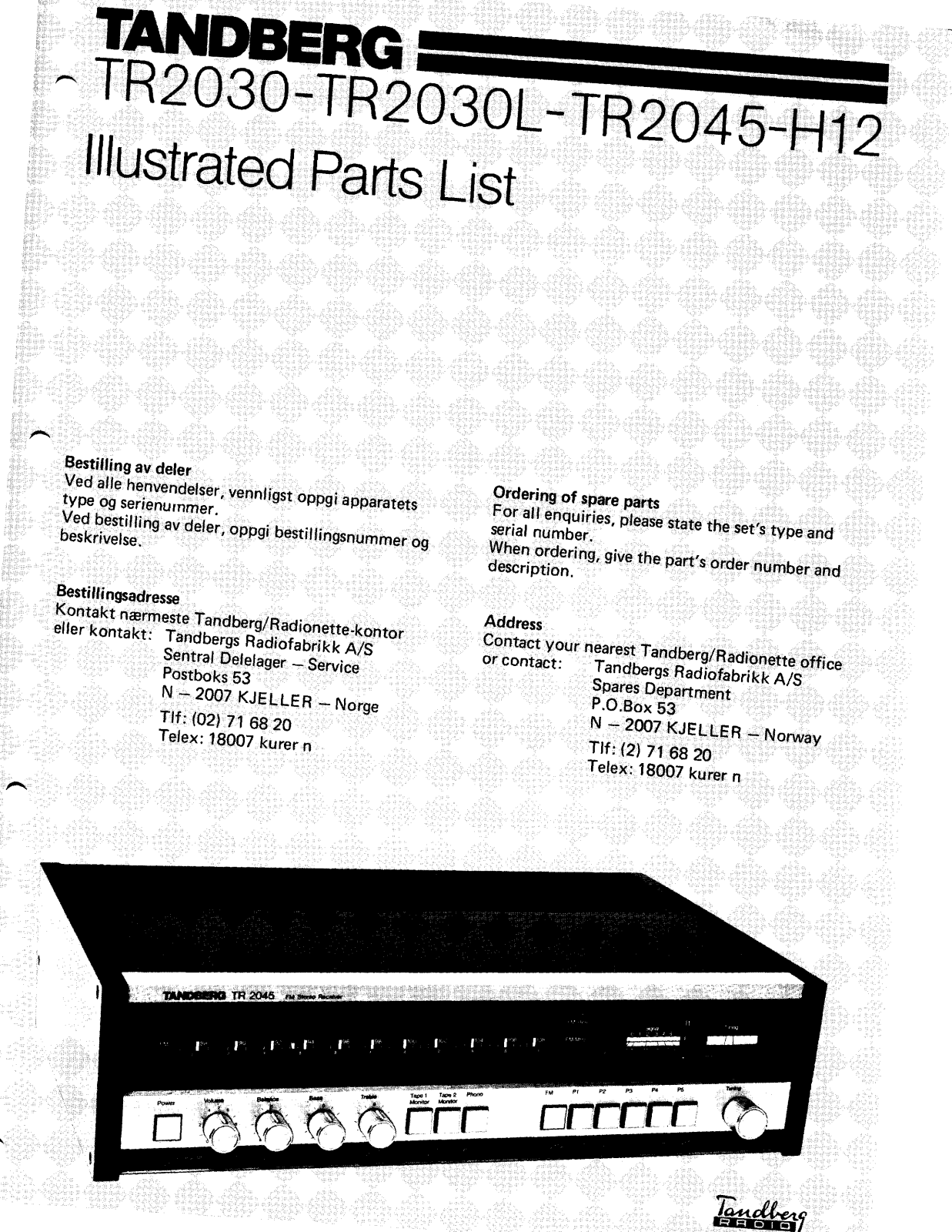 Tandberg TR-2045 Service manual