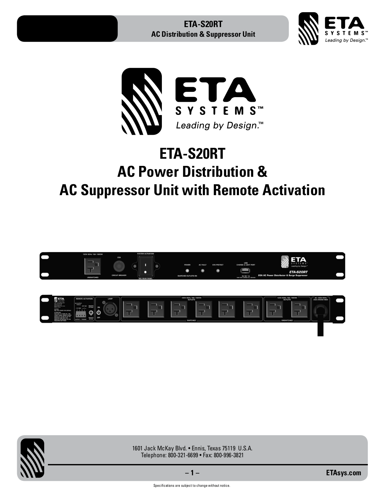 ETA Systems ETA-S20RT User Manual