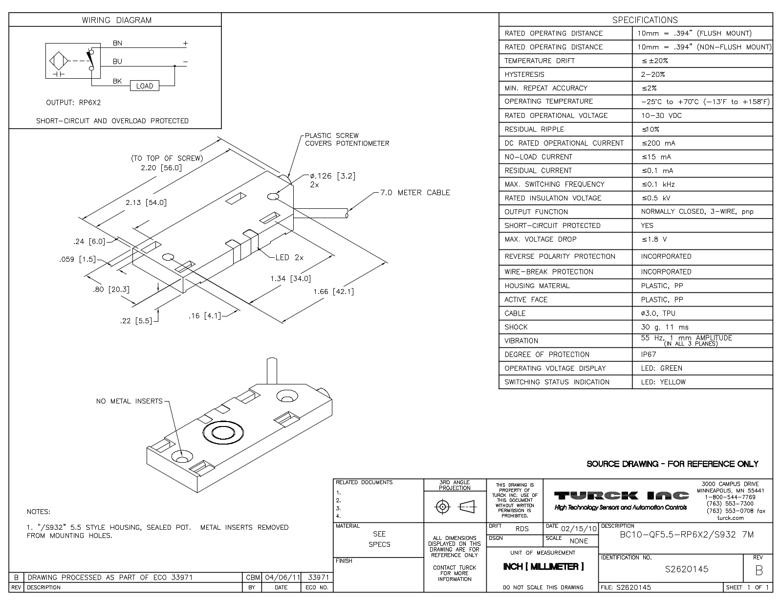 Turck BC10-QF5.5-RP6X2/S9327M Data Sheet