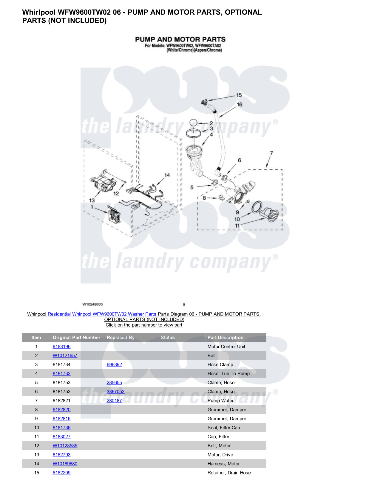 Whirlpool WFW9600TW02 Parts Diagram