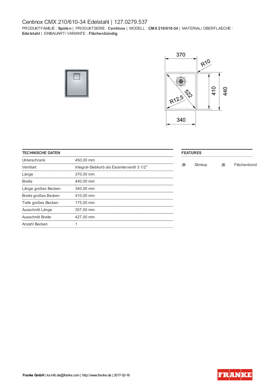 Franke 127.0279.537 Service Manual